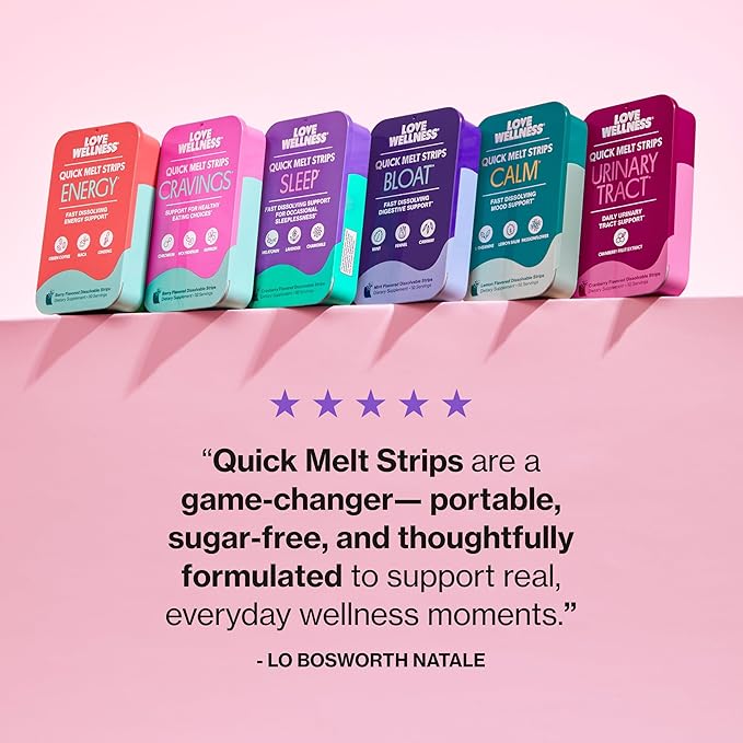 Love Wellness Sleep* Quick Melt Strips - Fast-Dissolving Sleep Support with Melatonin and Calming Botanicals - Promotes Restful Sleep* - No Water Needed - Vegan and Sugar-Free - 32 Strips