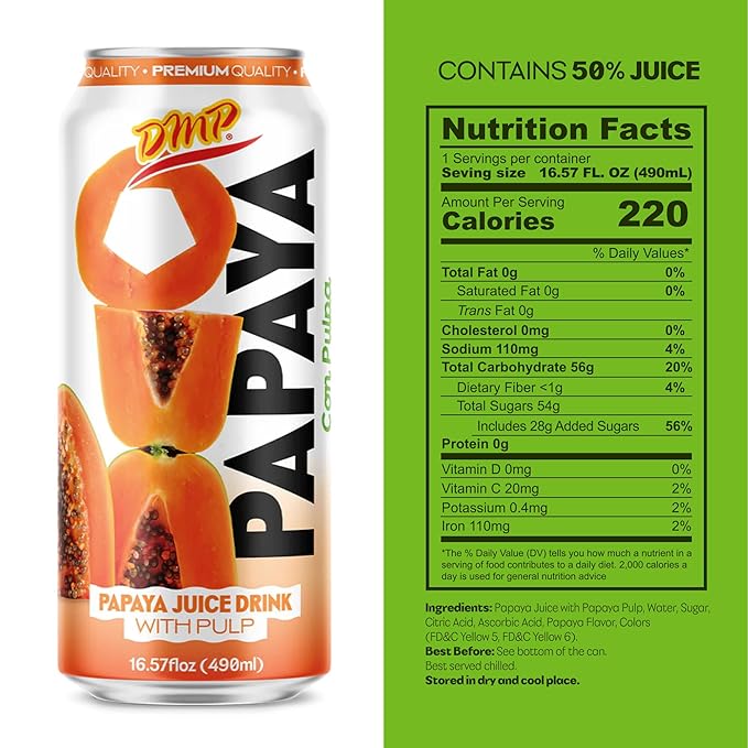 De Mi Pais Papaya Juice with Pulp Premium Quality Refreshing Fruit Beverage Canned Juice Perfect for Tropical Drinks Organic Experience Size 16.57 Fl Oz 24-Pack