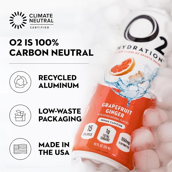 O2 Grapefruit Ginger Post Workout Recovery Drink - Caffeinated Electrolyte Drink for Daily Hydration
