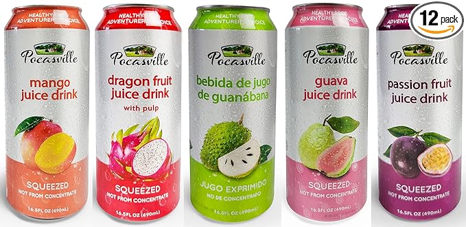Pocasville Fruit Juices Squeezed not form Concentrate 16.5 Fluid Ounce Can (Mix 12 cans)