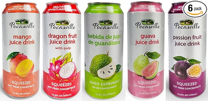 Pocasville Fruit Juices Squeezed not form Concentrate 16.5 Fluid Ounce Can (Mix 6 Cans)