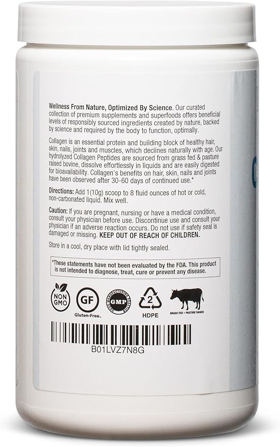 BioOptimal Collagen Peptides Powder - Grass-Fed Pasture-Raised Hydrolyzed Protein Supplement for Skin Hair &amp Nails - Non-GMO Zero Sugar Daily Supplement for Men &amp Women (30 Servings)