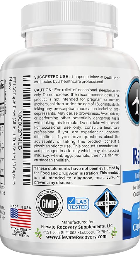 Jet Lag Rapid-Reset (7-in-1) Support Supplements | Optimize Your Travel Routine | Jet Lag Supplement for Travelers | 30 Capsule Doses Per Bottle