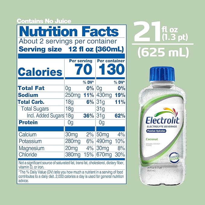 Electrolit Electrolyte Beverage Coconut 21 Fl Oz bottle (Pack of 12)