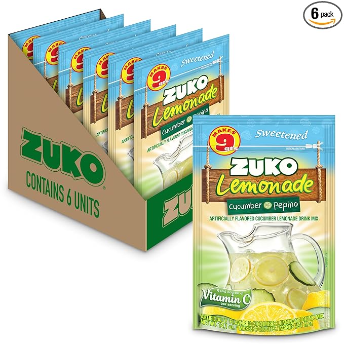 ZUKO Cucumber Instant Powder Drink Family Pack No Sugar Needed 14.1 Oz (Pack of 6)