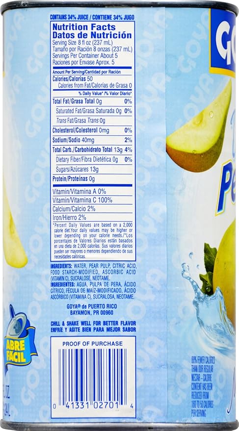 Goya Foods Diet Pear Nectar 42 Fl Oz (Pack of 12)