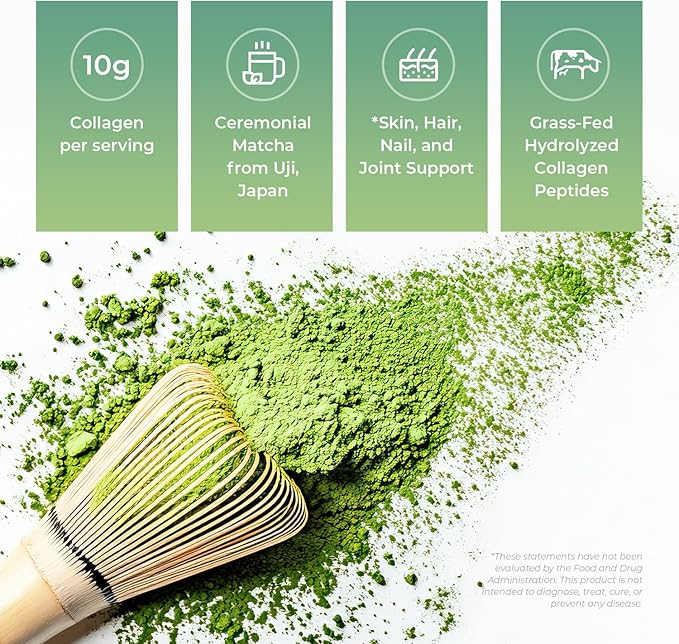 Maiji Japan Matcha Collagen Peptides Powder Supplement Ceremonial Grade Matcha Green Tea Powder (15 Servings Bag)