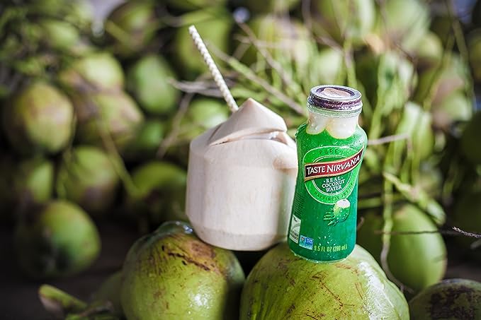 Taste Nirvana Real Coconut Water Premium Coconut Water 9.5 Ounce Glass Bottles (Pack of 12)
