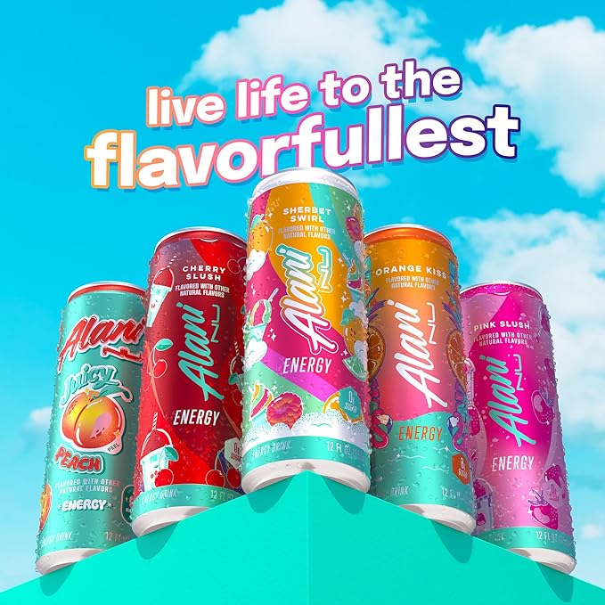 Alani Nu SHERBET SWIRL Sugar Free Low Calorie Energy Drinks 200mg Caffeine Biotin B Vitamins Zero Sugar 10 Calories 12 Fl Oz Cans 12 Pack