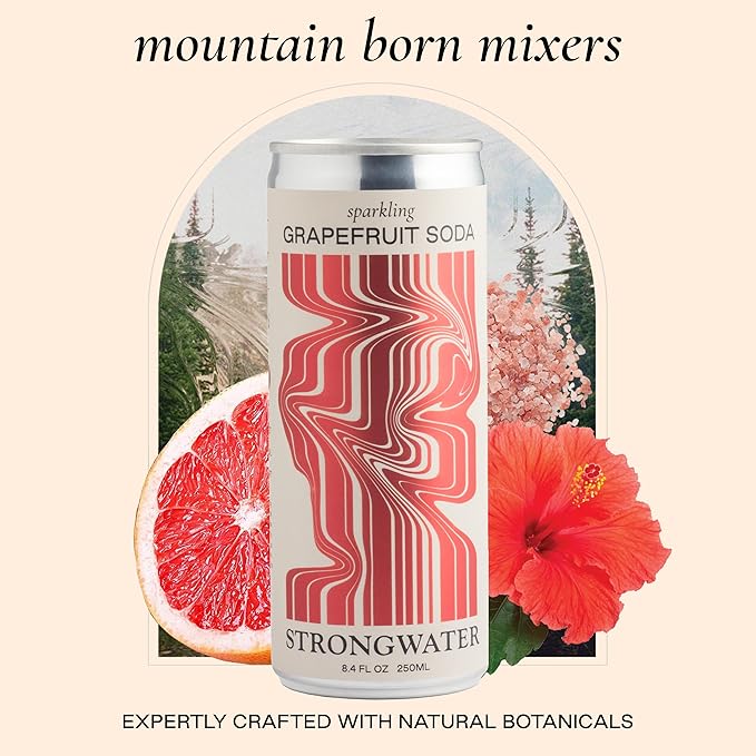 Strongwater Sparkling Grapefruit Soda - 12 Pack Cans (8.4 Fl Oz Each) - Premium Craft Cocktail Mixer Made with Rocky Mountain Water Grapefruit Sea Salt - Real Cane Sugar No Artificial Flavor