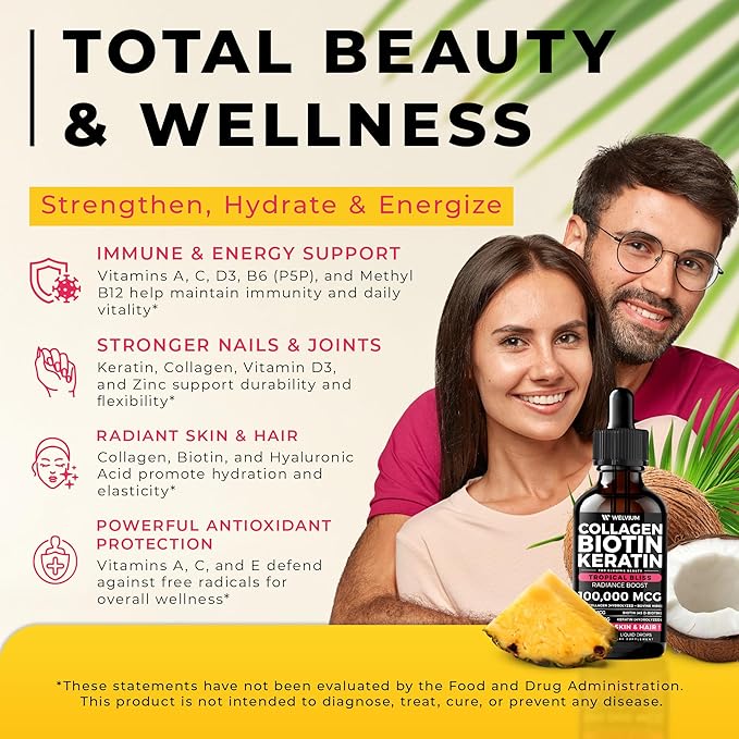 Liquid Biotin Collagen + Vitamin D3 K2 A Drops - Beauty &amp Immune Support (Liquid Duo)