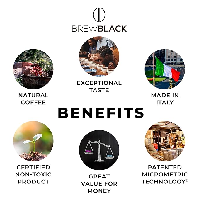 BrewBlack Decaffeinato Coffee Capsules - 50 Aluminum Coffee Pods Compatible with Nespresso Original line Medium Roast - Intensity 7/12 Made in Italy
