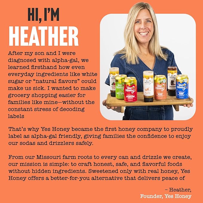 Yes Honey Sparkling Peach Tea 11oz (12-Cans) 100% Honey-Sweetened Alpha Gal Friendly Naturally Caffeinated with Green Tea with B Vitamins L-Theanine and Ashwagandha