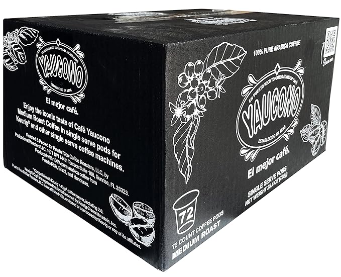 Yaucono Ground Medium Roast Arabica Coffee Single-Serve Pods 72 Count Compatible with Keurig K Cup Brewers