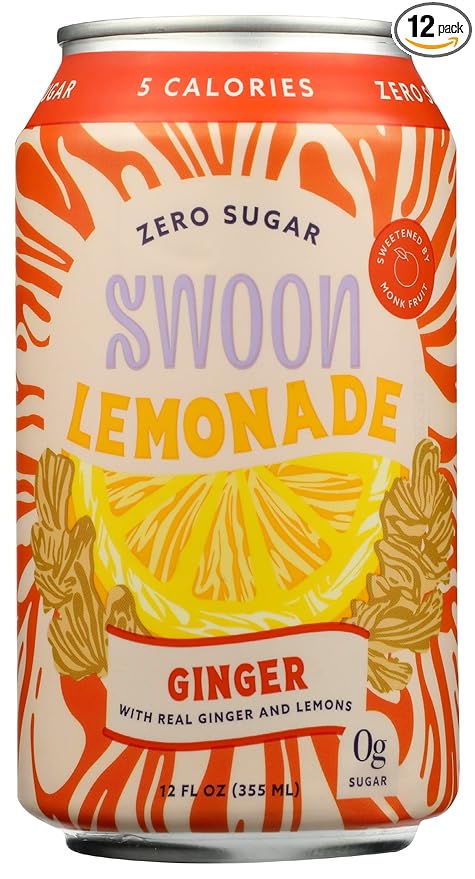 Swoon Ginger Lemonade Zero Sugar Gluten Free 12 Fluid Ounce (Pack of 12)