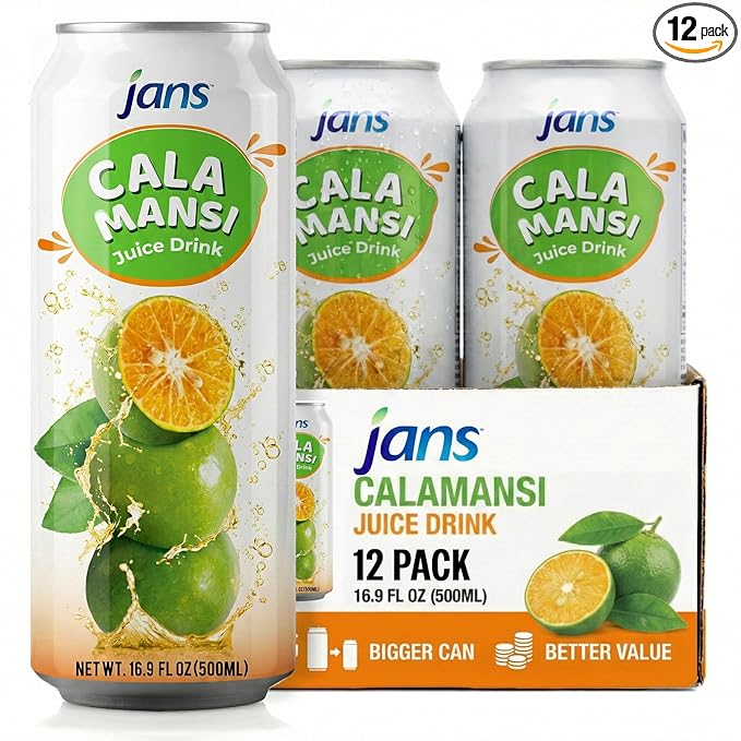 Jans Golden Lime Juice Calamansi Drink (16.9 oz Cans 12-Pack) – Philippine Kalamansi Citrus Beverage – Natural Lemoncito Yuzu Style Lime Drink Lemon Orange Tangerine Citrus Substitute | From Pure