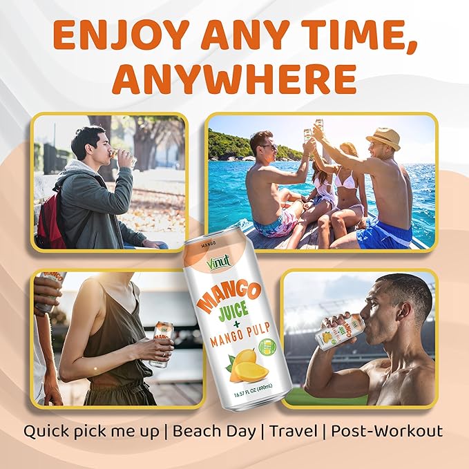 Vinut 100% Mango Juice with Pulp (16.57 fl oz Pack of 6) No Sugar Added All Nature Mango Juice Not From Concentrate Gluten Free GMO-Free High Calcium Iron