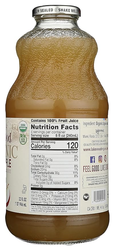 Lakewood Organic Apple Juice 32-Ounce Bottles (Pack of 6)