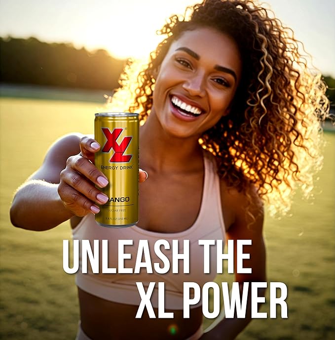 XL Energy Drinks Sugar Free Mango Energy Drink 24 pack with 80mg Caffeine and 100 mg Taurine with B Vitamins - Boost Focus and Energy with Zero Sugar Low Calorie Energy Drinks - 250 ml (8.4 Oz) Mango