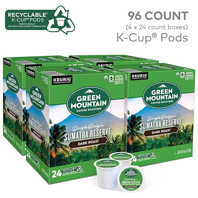 Green Mountain Coffee Roasters Sumatra Reserve Coffee Keurig Single-Serve K-Cup pods Dark Roast 96 Count