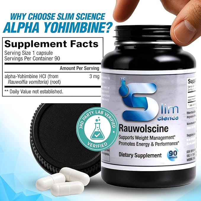 Rauwolscine Yohimbine HCL Dietary Supplement - 3mg Per Capsule 90 Capsules Once a Day | Supports Energy Focus Performance and Healthy Metabolism