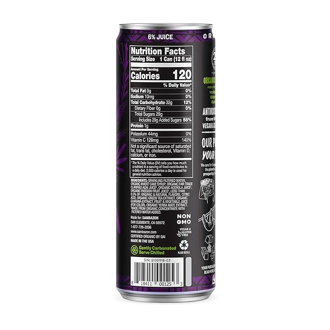 Sambazon Organic Amazon Energy Drink Jungle Love Acai Berry and Passionfruit 12 Fl Oz (Pack of 12)