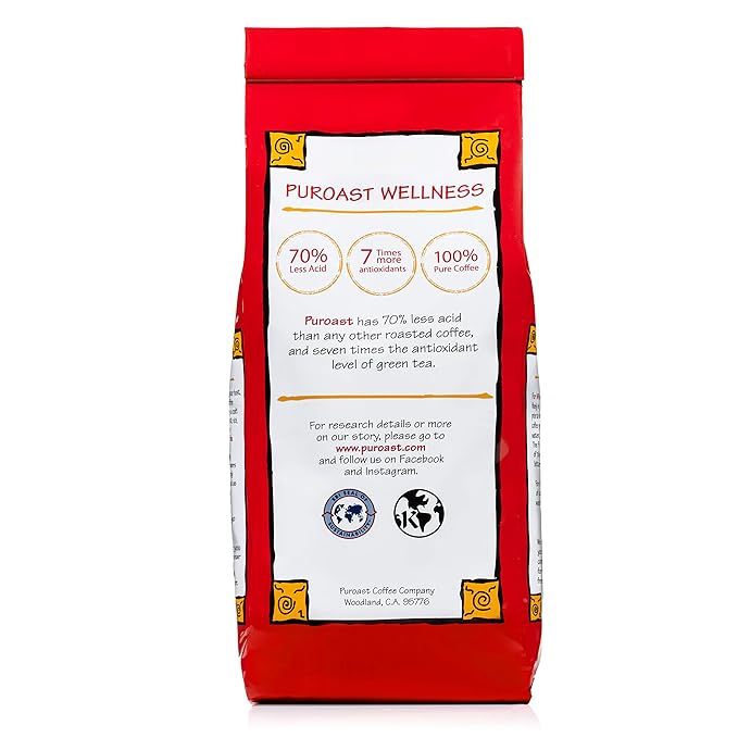 Puroast Low Acid Coffee Ground | Lost Art Blend Ground | Medium Roast | High Antioxidants &amp High pH |No Bitter Aftertaste | Reduced Heartburn &amp GERD | Suitable for Cold Brew - 2.2 LB