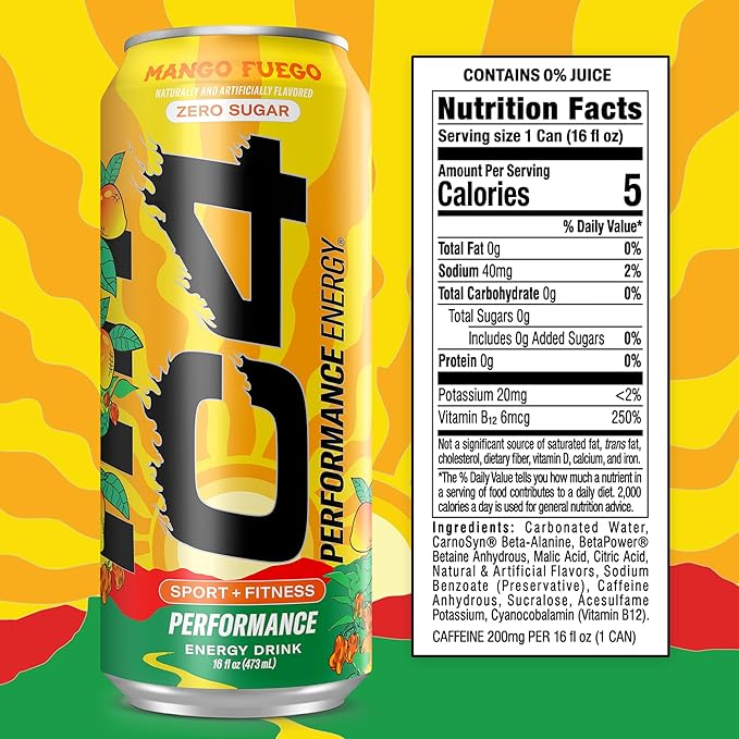 Cellucor C4 Performance Energy Drink - Mango Fuego 16 Fl Oz Can