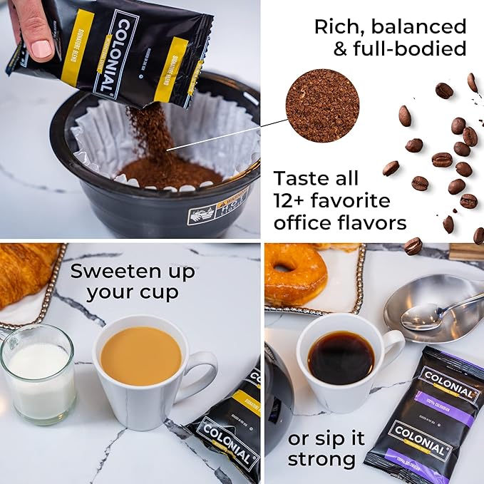Colonial Coffee Packets Pre Ground Coffee Packs European Dark Roast Coffee Bulk Single Pot Bags for Drip Coffee Makers 2.5 Ounce (Pack of 80)