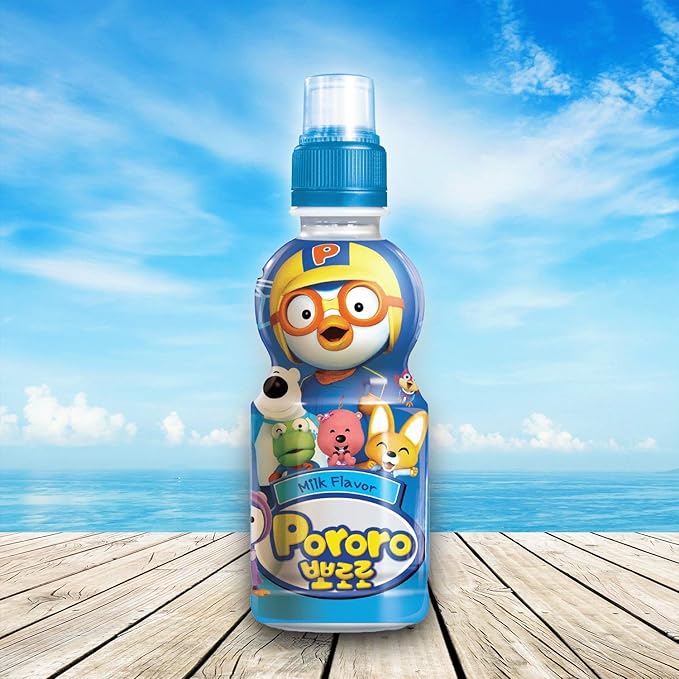 Paldo Fun &amp Yum Pororo Kids Milk Flavor Drink Pack of 8 Fruit Juice Drinks with Comfortable Push-Pull Sports Cap Perfect Drink for Children 7.95 fl oz. x 8