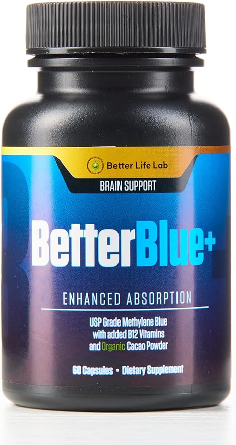 Methylene Blue Capsules 60 Count - Pharmaceutical Grade USP for Brain Energy and Cellular Health - Mental Clarity Support Supplement