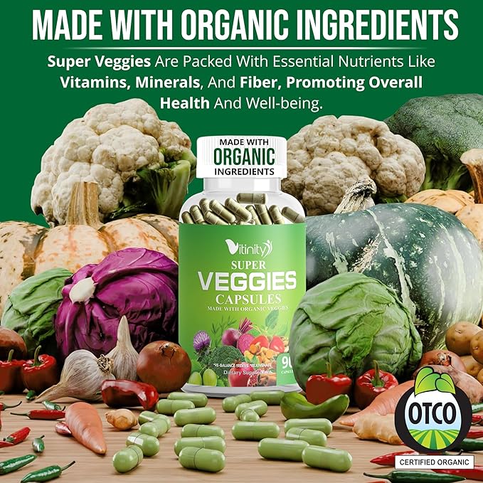 Made with Organic Fruits &amp Veggies Capsules-Superfood Vegetable Vitamin Supplement for Women &amp Men-Blend of Fruits and Greens for Daily Health.Fruits and Vegetables Supplements (30-Day Supply)