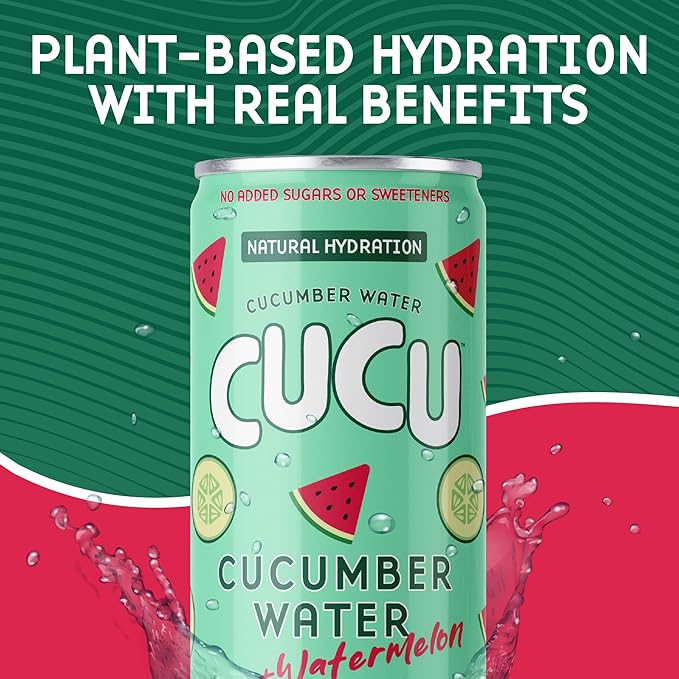 CUCU Pressed Cucumber + Watermelon Water – Real Juice from Fresh Cucumbers and Watermelons with Vitamin C Electrolytes &amp Antioxidants – No Sugar Added Non-GMO – 11 fl oz Cans 12 Pack