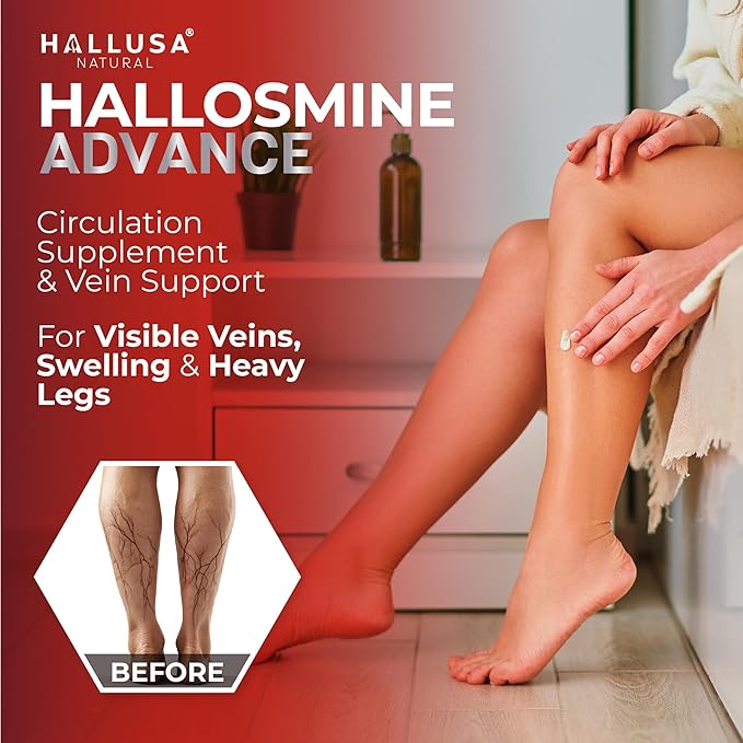 Hallosmine Advance 1000mg Diosmin Capsules – Max Strength Circulation &amp Vein Support Supplement Vascular Health Visible Veins Spider Veins Blood Flow Swelling &amp Heavy Legs 60 Count