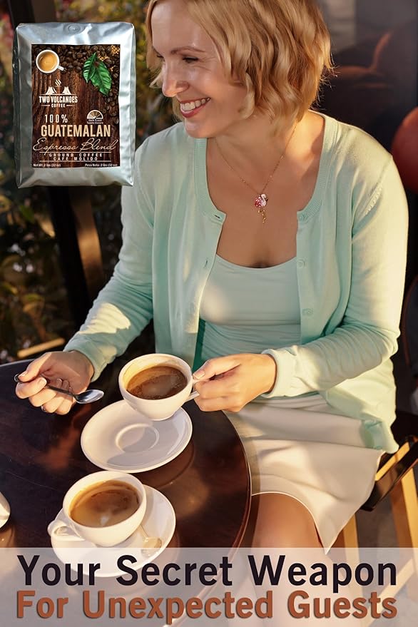 Two Volcanoes Ground Coffee - Dark Roast Espresso Blend - 2 lb bag - Guatemala Delicious Gourmet Coffee. Great for French Press. Get The Kick Enjoy The Smoothness!