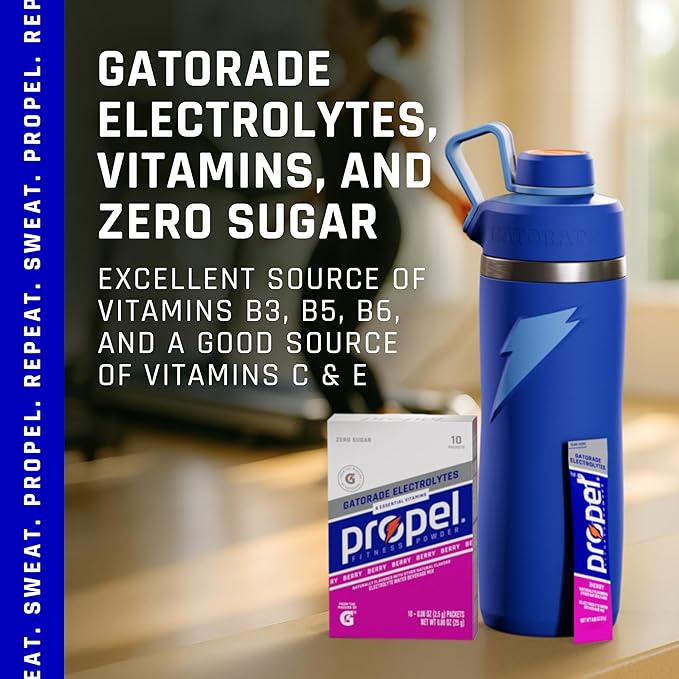 Propel Electrolyte Enhanced Water Drink Mix Powder Packets Berry Zero Calorie &amp Sugar Hydration with Electrolytes and Vitamins C &amp E (120 Packets) (Pack of 2)