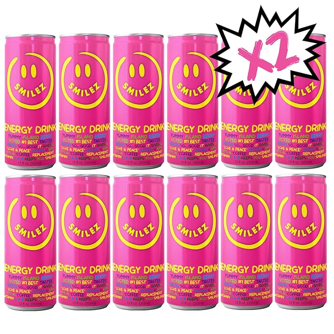 Smilez Energy Drink Island Berry 12 Fl Oz Cans (Pack of 24)