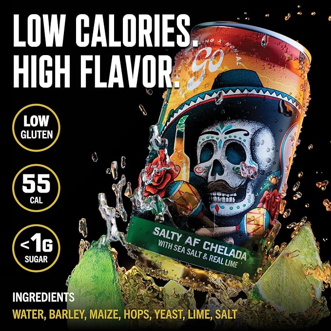 Go Brewing - Salty Lime AF Chelada Non Alcoholic Brew - Small Batch Brew w/Classic Ingredients - Low-CalorieLow Gluten Craft NA Beer - LightCrisp &amp Refreshing Lime Full Flavor Beer (12 Oz 12 Ca
