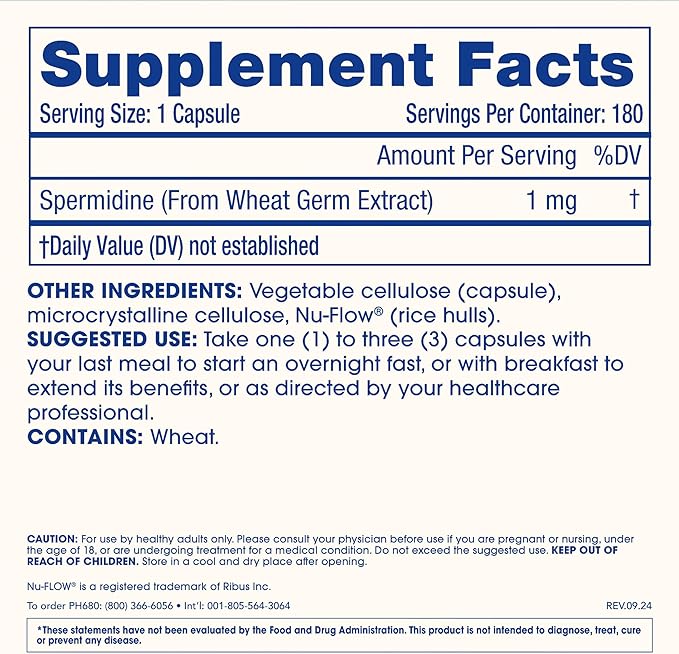 ProHealth Pure Spermidine 1 mg | 180 Capsules | Plant-Based Wheat Germ Extract for Cellular Renewal &amp Autophagy Support | Non-GMO Triple Lab-Tested GMP-Certified