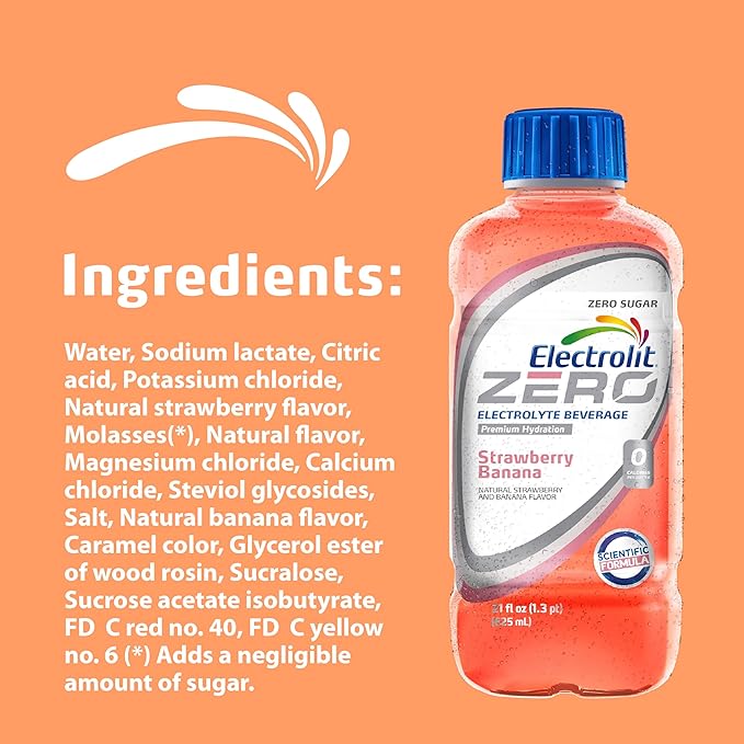 Electrolit Zero Electrolyte Beverage Strawberry-Banana 21 Fl Oz bottle (Pack of 12)