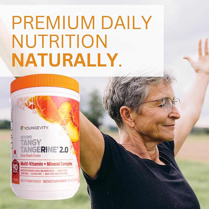 Youngevity Beyond Tangy Tangerine 2.0 Citrus Peach Fusion Multi-Vitamin &amp Mineral Complex - Made with Natural &amp Whole Foods | 8000 ORAC (6-Pack)