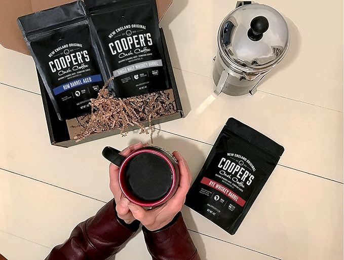 Rye Whiskey Barrel Aged Coffee - Single Origin Ethiopian Coffee Raw Beans Aged in Rye Whiskey Barrels - Ground 12oz and Bourbon Barrel Aged Coffee Set (Pack of 3) - Ground 4oz