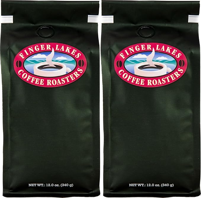 Finger Lakes Coffee Roasters Flavored Ground Coffee – (12 oz Bags) – Medium Dark or Light Roast – Small-Batch Artisan Blends Since 1996 – Freshly Roasted Gourmet Coffee (2 Bags Canandaigua Blend)