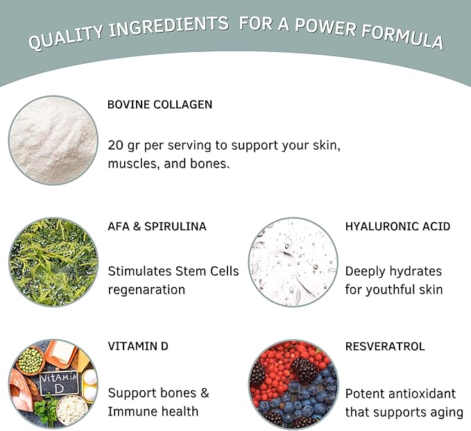 Bioxtron Collagen Peptides Powder - Unflavored Type I Bovine with Stem Cell Renewal for Hair Nail Skin Gut Bone &amp Joint Health Support - Hyaluronic Acid Protein Biotin (250 gr)