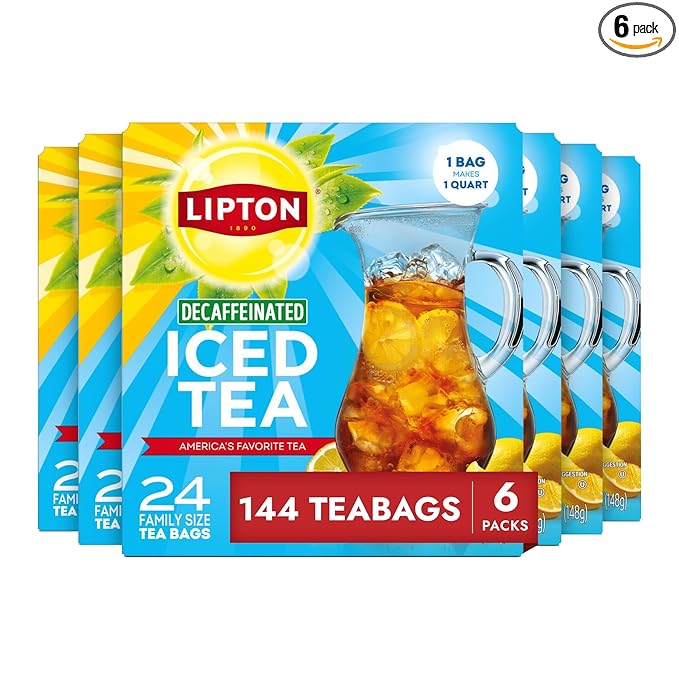 Lipton Decaf Black Iced Tea Bags Family Size Zero Calories 144 Total Tea Bags (24ct - Pack of 6)