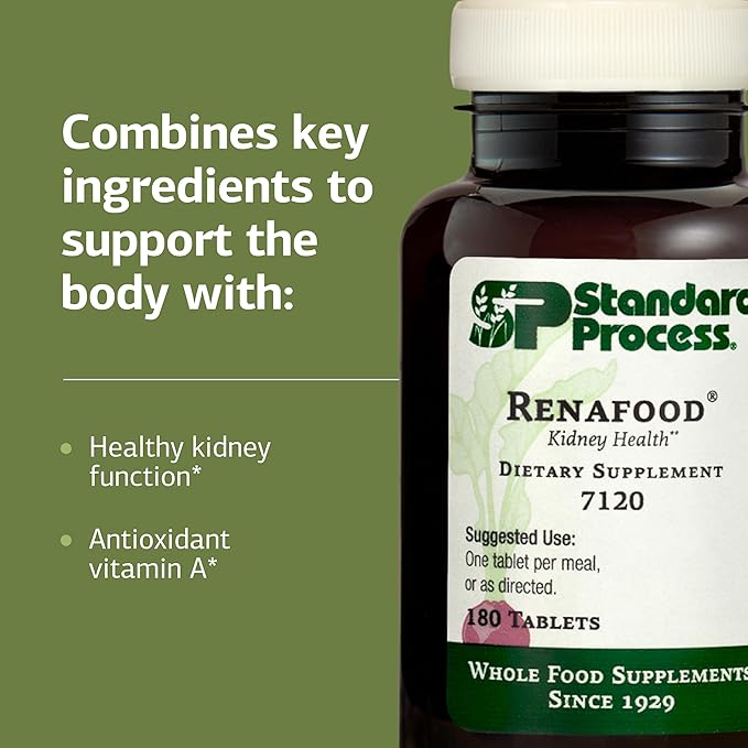 Standard Process Renafood - Supports Healthy Kidney Function &amp Antioxidant Activity - Contains Vitamins A - Non-Soy - 180 Tablets