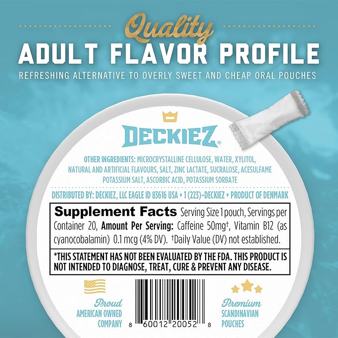 Deckiez Energy Pouches 5 Cans (100 Pouches) Sugar Free Caffeine Supplement Coffee Pouches &amp Energy Drink Alternative 50mg Caffeine Pouches 5 Pack Variety Flavors