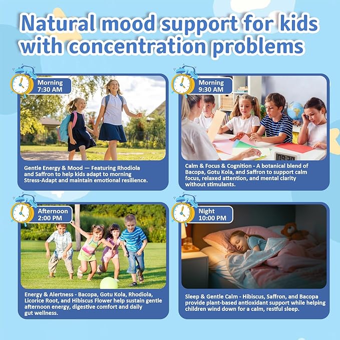 Saffron Gummies for Kids - Saffron Extract Supplement with GABA Calms Temper Tantrums Supports Happy Mood &amp Cognition Focus Calm Gummies for Kids 4+ Sugar Free Strawberry 90 Counts