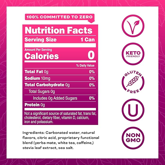 Yerbaé Energy Beverage Black Cherry Pineapple 120mg Caffeine. No Sugar/Calories/Carbs Energized by Yerba Mate Plant-Based Healthy Alternative to Sugary Drinks Pack of 12 12oz cans