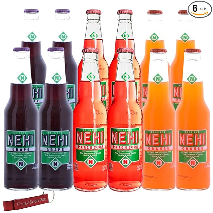 Nehi Variety Pack | Most Popular Flavors | Real Cane Sugar | Caffeine Free | 12 oz Glass Bottles With Crazy Pop Bottle Opener (12 Pack)